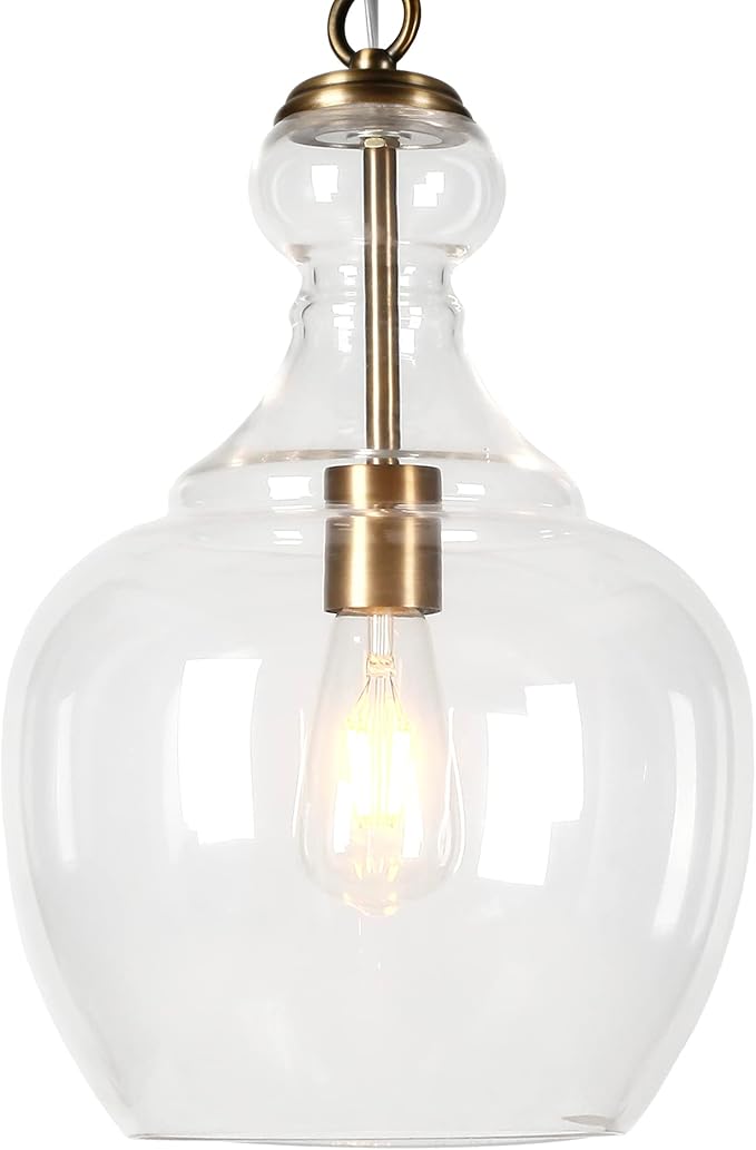 Henn&Hart 11" Mid-Century Modern Pendant Light Fixture with Clear Glass Dome Shade and 6' Adjustable Cord for Kitchen Island, Dining Room or Game Room, Brass
