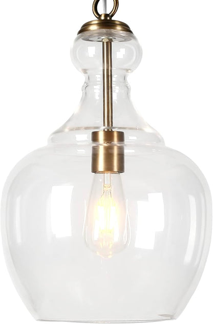 Henn&Hart 11" Mid-Century Modern Pendant Light Fixture with Clear Glass Dome Shade and 6' Adjustable Cord for Kitchen Island, Dining Room or Game Room, Brass