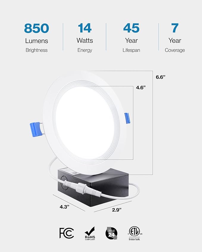 Sunco 12 Pack 6 Inch LED Recessed Light, Ceiling Canless Recessed Lights, Baffle Trim Ultra Thin, 850 LM, 14W, 6000K Daylight Deluxe, Dimmable, Wafer Thin with Junction Box.
