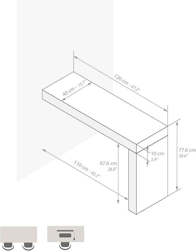 Mobili Fiver, Evolution Dining Table 47.2 x 15.7 in, Ashwood White with One Leg, Made in Italy