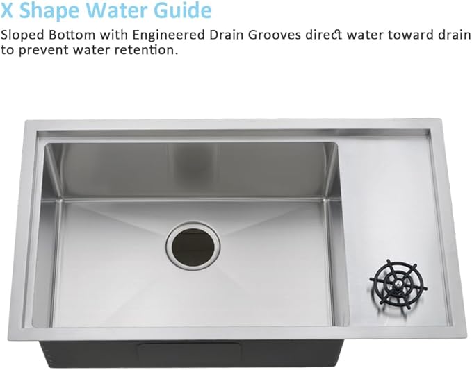 33 Inch Undermount Kitchen Sink with Glass Rinser -Bokaiya 33x19 Stainless Steel Kitchen Sinks Undermount Workstation Sink 16 Gauge Multifunctional Single Bowl Deep Kitchen Sink with Cutting Board