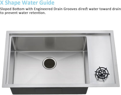 33 Inch Undermount Kitchen Sink with Glass Rinser -Bokaiya 33x19 Stainless Steel Kitchen Sinks Undermount Workstation Sink 16 Gauge Multifunctional Single Bowl Deep Kitchen Sink with Cutting Board