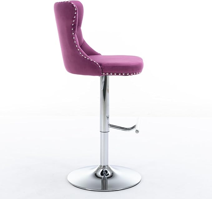 Swivel Velvet Bar stools Adjusatble Seat Height from 25 33 Inch, Chrome Base Bar Stools with Backs Comfortable Tufted for Home Pub and Kitchen Island, Purple,Set of 2,1712PP