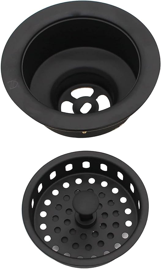 Westbrass A2165-62 4-1/4" OD Post Style Large Kitchen Basket Strainer with Waste Disposal Flange and Stopper Drain Set, Matte Black