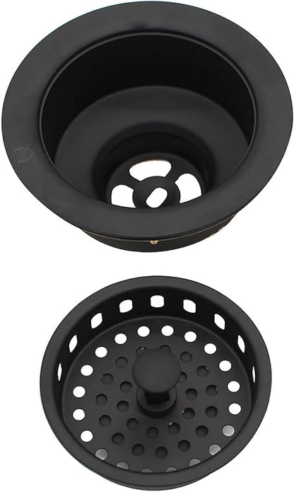 Westbrass A2165-62 4-1/4" OD Post Style Large Kitchen Basket Strainer with Waste Disposal Flange and Stopper Drain Set, Matte Black