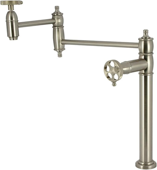 Kingston Brass KS3708RKZ Wendell Two-Handle 1-Hole Deck Mount Pot Filler Faucet with Knurled Handle in Brushed Nickel