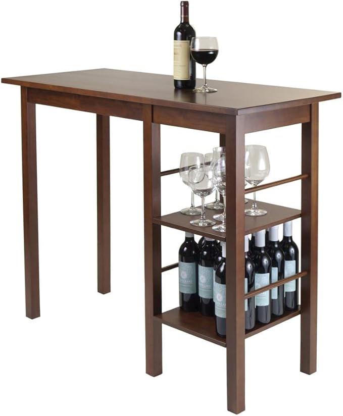Furnifact Antique Walnut Dining Table with Storage – Small Kitchen Table for 2 – Space-Saving High Top Dinner Table with Side Shelves for Compact Spaces