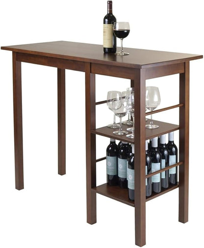 Furnifact Antique Walnut Dining Table with Storage – Small Kitchen Table for 2 – Space-Saving High Top Dinner Table with Side Shelves for Compact Spaces