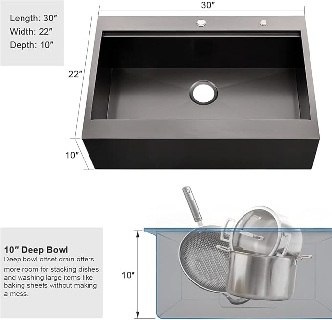 30 Inch Black Farmhouse Kitchen Sink Drop In Workstation - 30 inch Apron Front Farmhouse Sink Workstation Kitchen Sink Single Bowl 16 Gauge Stainless Steel Farm Sink