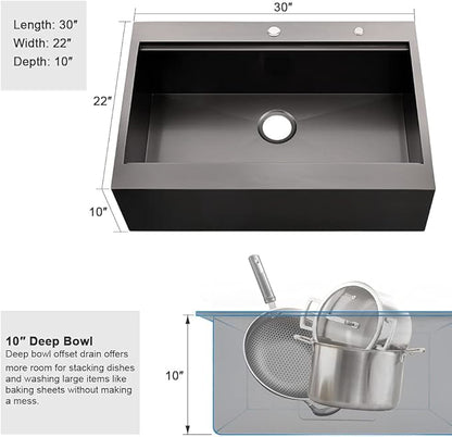 30 Inch Black Farmhouse Kitchen Sink Drop In Workstation - 30 inch Apron Front Farmhouse Sink Workstation Kitchen Sink Single Bowl 16 Gauge Stainless Steel Farm Sink