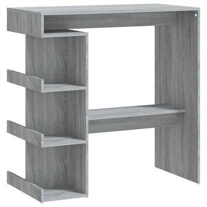 Wall-Mounted Bar Table with Storage Racks in Grey Sonoma Finish, Engineered Wood Construction, 39.4 x 19.7 Inches, Includes 3 Storage Racks and Footrest for Dining