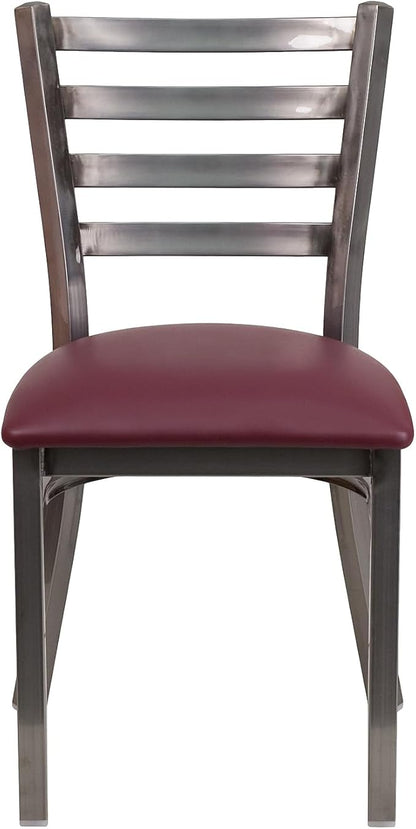 Flash Furniture HERCULES Series Clear Coated Ladder Back Metal Restaurant Chair - Burgundy Vinyl Seat