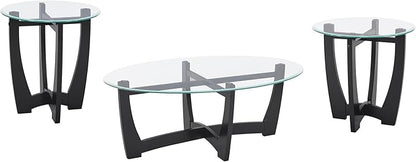 48" Oval Coffee Tables, Modern Center Table with Tempered Glass Tabletop Cross and Solid Wood Base, Small Space Coffee Table for Living Room Black