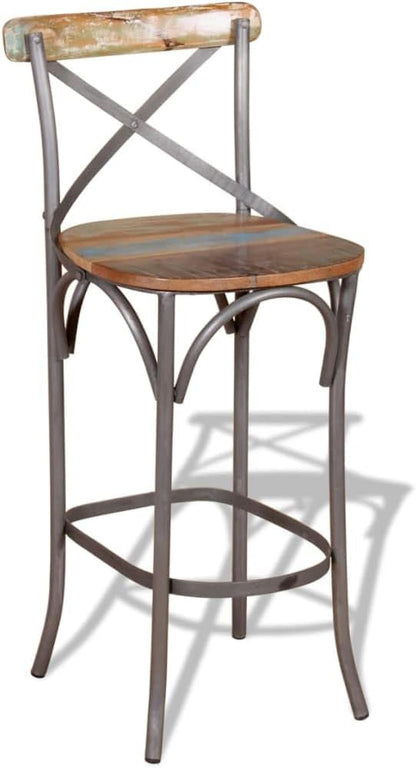 Vintage Solid Reclaimed Wood Bar Chair Handmade Stool with Iron Frame for Home Bar Kitchen Island Dining Table Durable Seating 17.7 Inch Depth Supports 242.5 Lbs