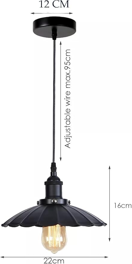 Industrial Vintage Pendant Light Adjustable Hanging Fixture Retro E26 Lamp Holder for Indoor Lighting Metal Shade Ceiling Lamp for Bedroom, Kitchen, Bar, Cafe
