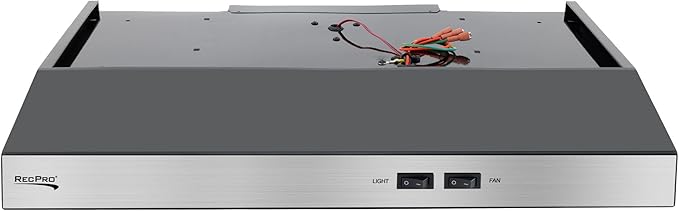 RecPro RV Range Hood with Charcoal Filter & LED Lamp | 12V DC Motor | 60W Energy Efficient | Built-in Charcoal Filter | Sleek Design | Hard-Wired Installation | 0.8A Fan Motor (Stainless Steel)
