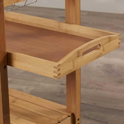 Boraam Aya Bamboo Kitchen Cart with Faux Marble Top
