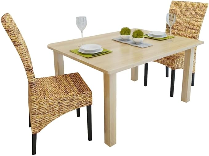 Dining Chair Set of 2 Brown Solid Mango Wood Frame with Hand Woven Abaca Basketweave Seat 19.7 x 18.5 x 38.2 in Tufted Cushion for Kitchen Dining Room Living Room Modern Farmhouse