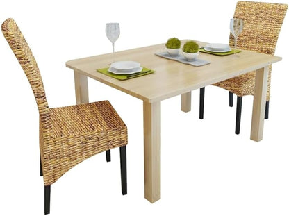 Handwoven Abaca and Mango Wood Dining Chairs Set of 2, Brown Manila Style Indoor Furniture with Natural Banana Leaf Seating for Kitchen Dining Room Farmhouse Decor