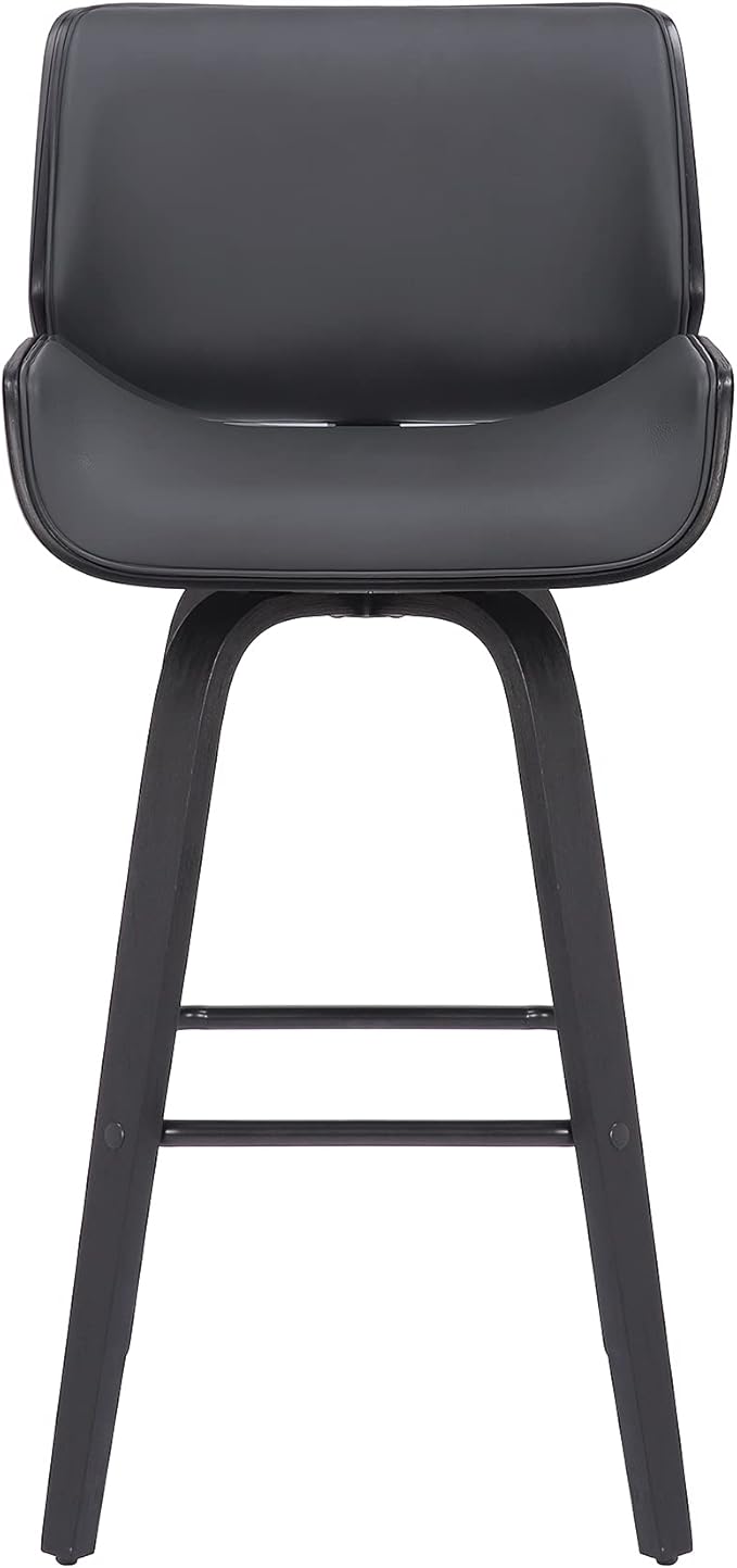 Armen Living Tyler 26" Counter Height Swivel Gray Faux Leather and Black Wood Bar Stool - Set of 4