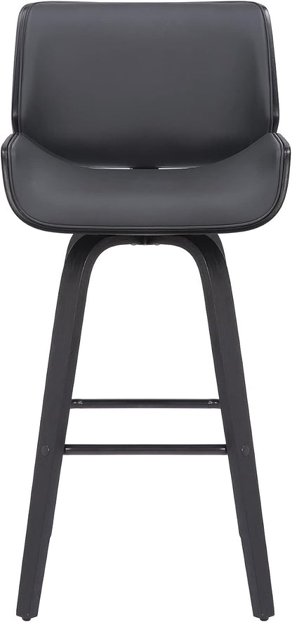 Armen Living Tyler 26" Counter Height Swivel Gray Faux Leather and Black Wood Bar Stool - Set of 4