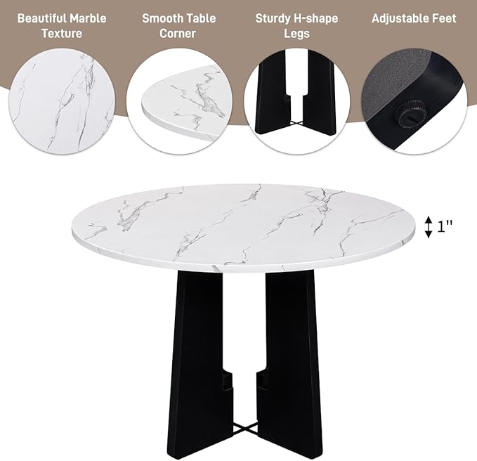 Ball & Cast 5 Piece Round Dining Table Set,43-Inch Modern Dining Table and 4 Upholstered Chairs for Dining Room,Kitchen Room, Living Room,Easy Assembly,Beige+White