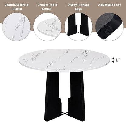 Ball & Cast 5 Piece Round Dining Table Set,43-Inch Modern Dining Table and 4 Upholstered Chairs for Dining Room,Kitchen Room, Living Room,Easy Assembly,Beige+White