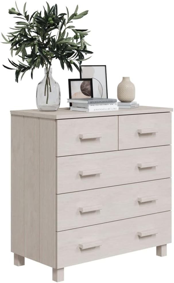White Solid Pinewood Sideboard, Modern Buffet Cabinet with 5 Drawers, Sliding Doors, 15.7x31.1x31.5 Inch Storage for Living Room, Dining Room Kitchen Furnitur
