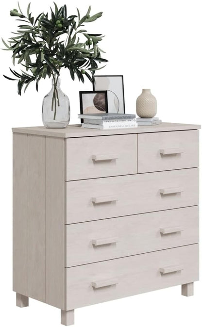 White Solid Pinewood Sideboard, Modern Buffet Cabinet with 5 Drawers, Sliding Doors, 15.7x31.1x31.5 Inch Storage for Living Room, Dining Room Kitchen Furnitur