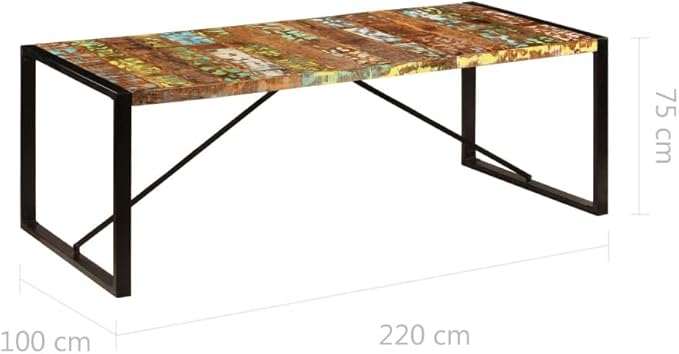 Solid Reclaimed Wood Dining Table Rectangular Brown Varied Wood Grain 86.6 Inch Long Fits 8 People Vintage Design for Dining Room Kitchen