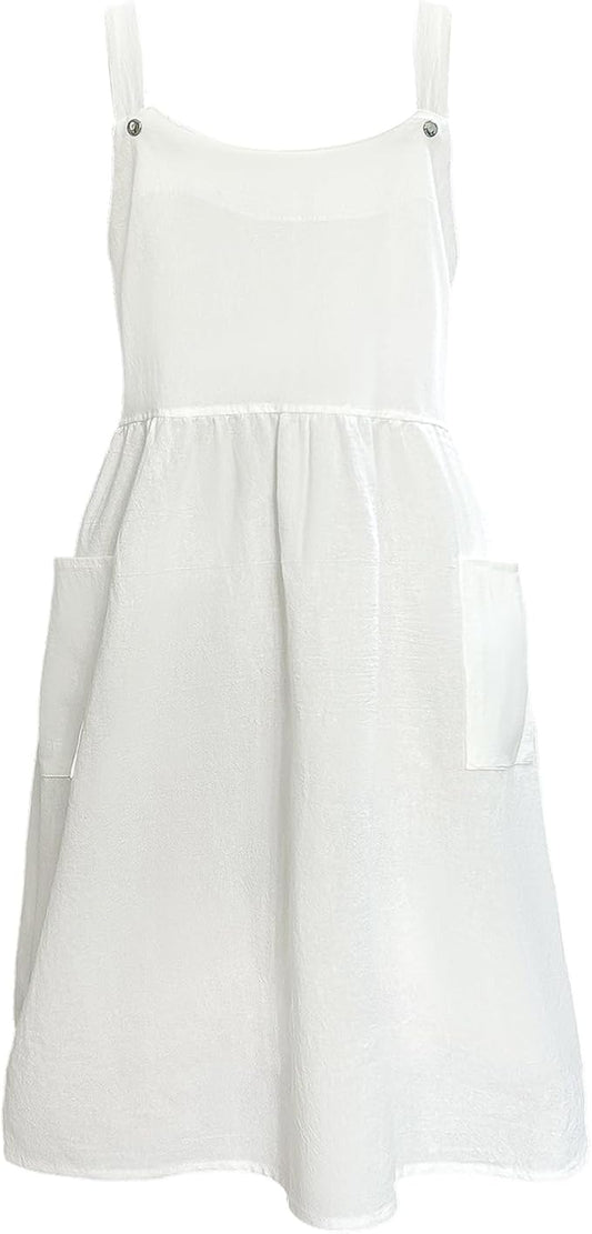 Cityelf Vintage Pinafore Apron Dress Snap Adjust Linen Cotton with Pockets Floral Aprons for Cooking Gardening