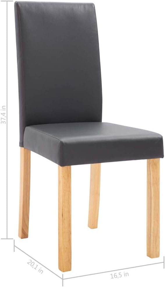 4-Piece Gray Faux Leather Dining Chairs Set with Wooden Legs Modern Kitchen Chairs for Dining Room Farmhouse Bistro Comfortable Seating Furniture