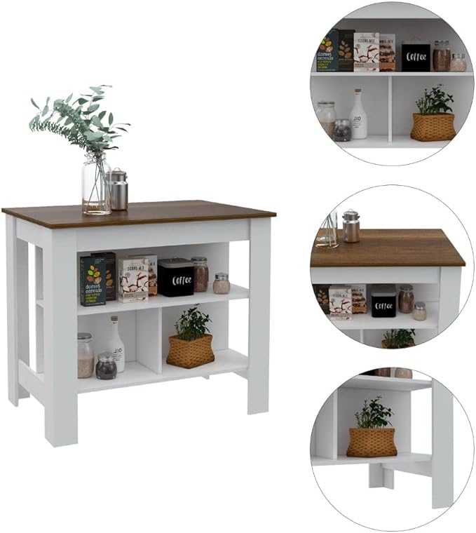 GOWE 2 Piece Kitchen Set, Delos Kitchen Island + Barbados Pantry Cabinet, White/Walnut/Light Oak