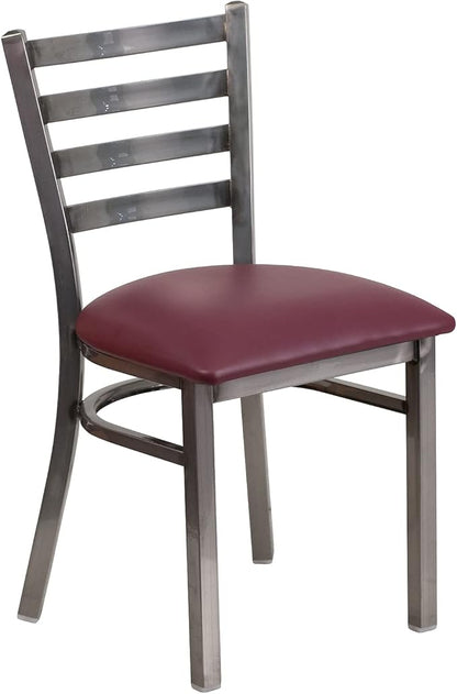 Flash Furniture 2 Pk. HERCULES Series Clear Coated Ladder Back Metal Restaurant Chair - Burgundy Vinyl Seat