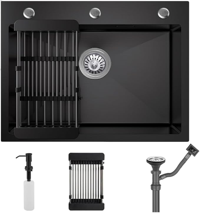 31.5 x 17.7 Inch Black Drop In Kitchen Sink,Stainless Steel Topmount Single Bowl Sink,Large Capacity Utility Workstation Sink With Soap dispenser & Drain Basket