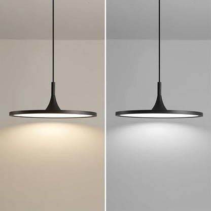 JAYMP Dining Room Modern Pendant Lighting Dimmable LED Disk Light Adjustable Height Kitchen Island Hanging Light Fixture (Black, Dia 19.7 inch)