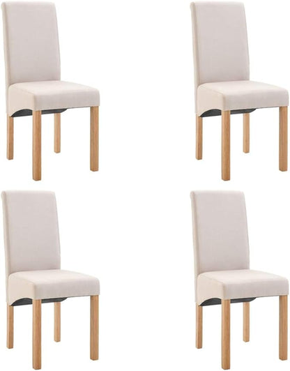 Modern 4-Piece Cream Fabric Dining Chairs Set with Wood Frame Ergonomic Design Rectangular Shape for Kitchen Dining Room and Living Room
