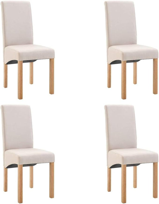Modern Farmhouse Dining Chairs Set of 4 Cream Fabric Upholstered Wooden Frame Accent Chairs for Kitchen Living Room Furniture