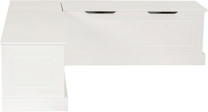 Linon Tobin White Dining Nook with Hidden Storage Includes Beige Cushion Set and Pillows