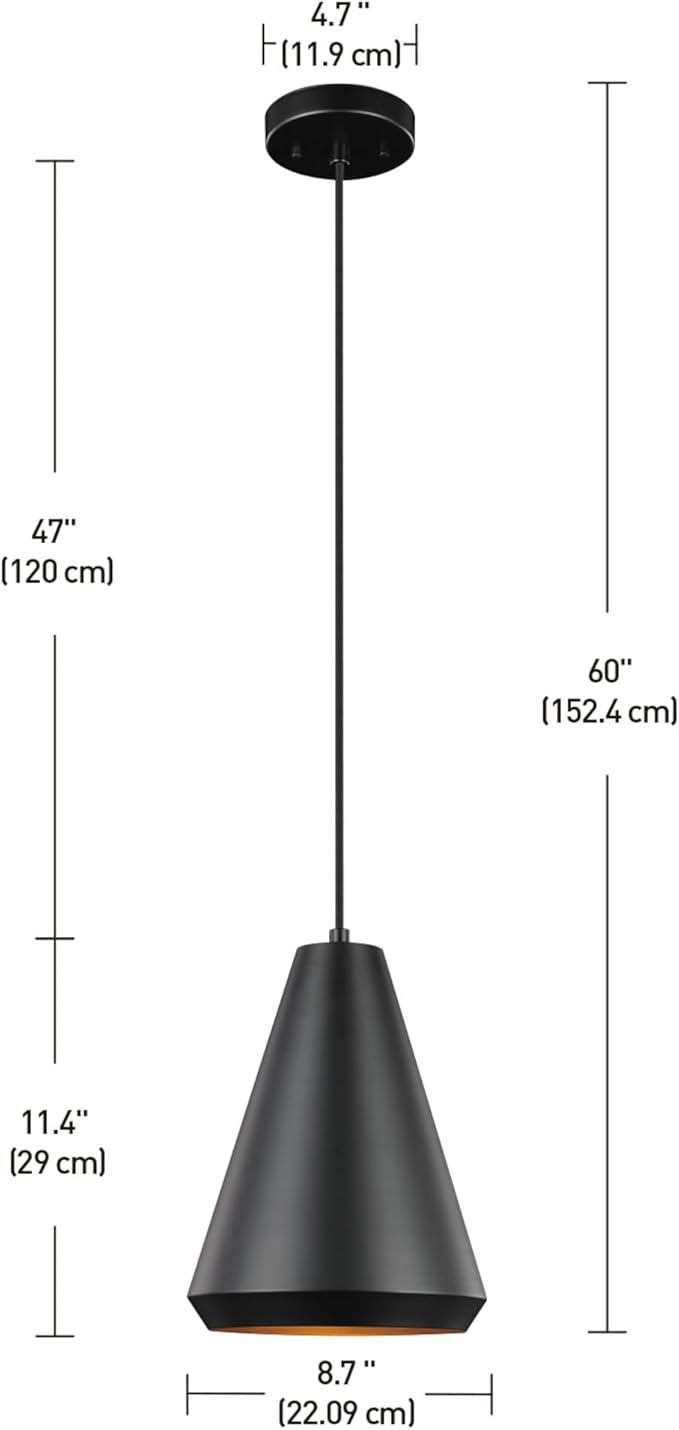 Globe Electric Harvey 1-Light Pendant Lighting, Matte Black, Black Fabric Cord, Bulb Not Included