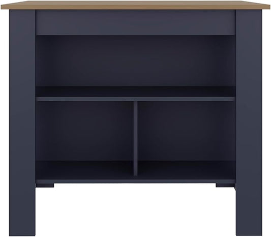 40" Extra Countertop Extendable Dining Table, Work Island with Functional Storage, Kitchen Island Table with Comfortable Prep Space for Kitchen Meal Prep and Storage, Blue + Natural Oak