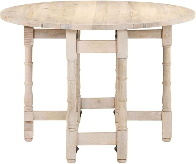 Solid Mango Wood Round Dining Table Beige Indoor Furniture for Small Spaces Kitchen Dining Room