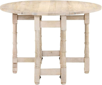 Beige Round Solid Mango Wood Dining Table 29.9 in Tall, Bleached Finish, Seats 4, Small Dining Room & Kitchen Table for Gatherings