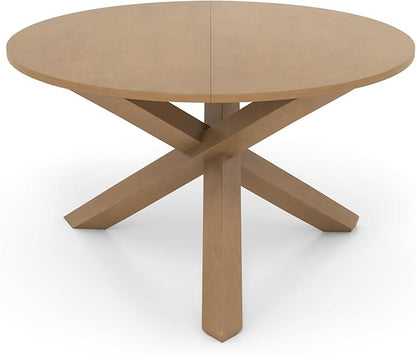 Giantex 47" Round Dining Table with Intersecting Acacia Wood Legs, Adjustable Foot Pads, 500Lbs Capacity, Mid Century Kitchen Table for 4-6 Person Dinner, Dinette, Dining Room, Restaurant