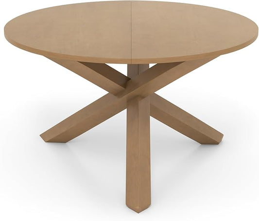 Giantex 47" Round Dining Table with Intersecting Acacia Wood Legs, Adjustable Foot Pads, 500Lbs Capacity, Mid Century Kitchen Table for 4-6 Person Dinner, Dinette, Dining Room, Restaurant