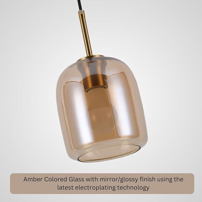 Amber Pendant Lights Kitchen Island - Small Size Hanging Light Fixture - Includes E26 Bulb