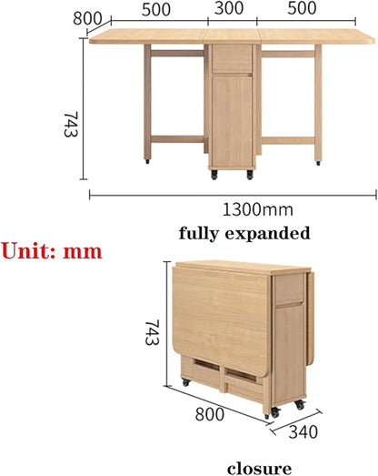 Solid Wood Extendable Dining Table with Storage Drawer Space Saving Folding Drop Leaf Table for Kitchen Dining Room
