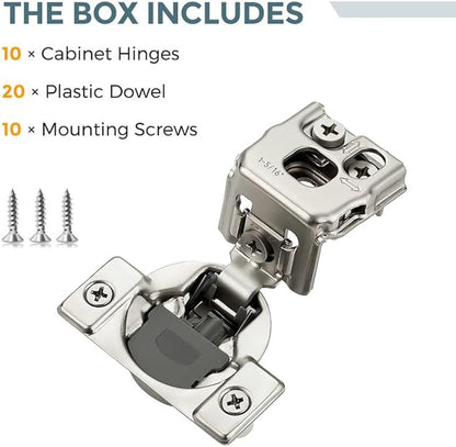 HOME EDIT 10 Pack 5 Pairs 1-5/16 inch Overlay Soft Close Cabinet Hinges for Kitchen, Stainless Steel Three-Way Adjustable, Concealed Self-Closing Door Hinges