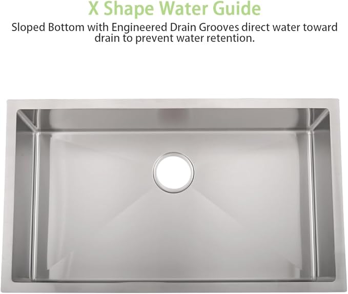 Undermount Kitchen Sink -Bokaiya 32x19 Stainless Steel Kitchen Sink Undermount 18 Gauge Round Corner Deep Single Bowl Under Counter Basin with Colander