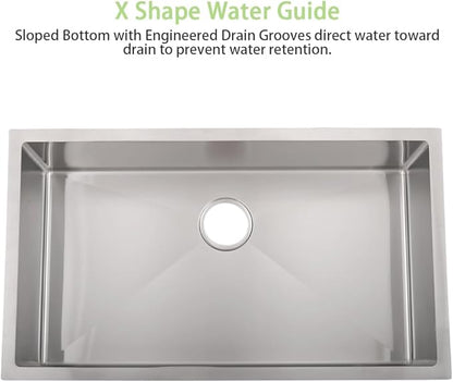Undermount Kitchen Sink -Bokaiya 32x19 Stainless Steel Kitchen Sink Undermount 18 Gauge Round Corner Deep Single Bowl Under Counter Basin with Colander